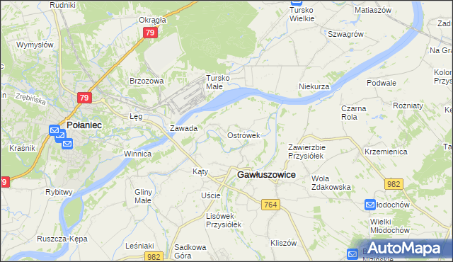 mapa Ostrówek gmina Gawłuszowice, Ostrówek gmina Gawłuszowice na mapie Targeo