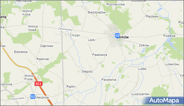 mapa Pawłowice gmina Żerków, Pawłowice gmina Żerków na mapie Targeo