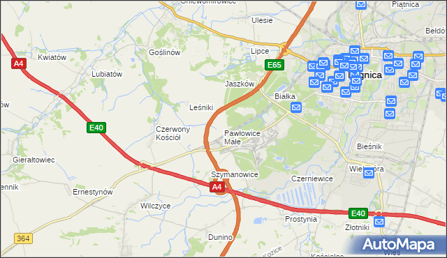 mapa Pawłowice Małe gmina Krotoszyce, Pawłowice Małe gmina Krotoszyce na mapie Targeo