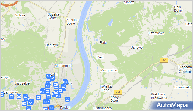 mapa Pień gmina Dąbrowa Chełmińska, Pień gmina Dąbrowa Chełmińska na mapie Targeo