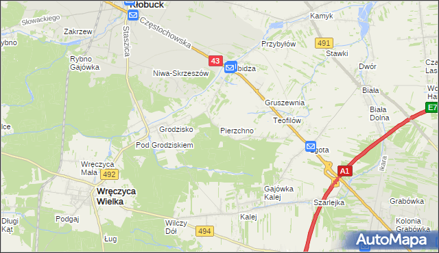 mapa Pierzchno gmina Wręczyca Wielka, Pierzchno gmina Wręczyca Wielka na mapie Targeo