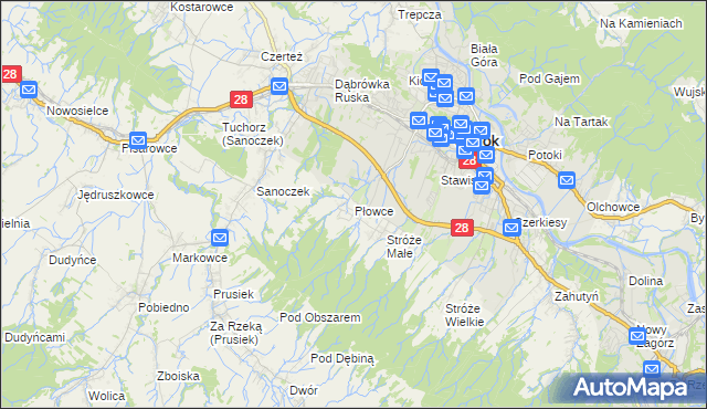 mapa Płowce gmina Sanok, Płowce gmina Sanok na mapie Targeo