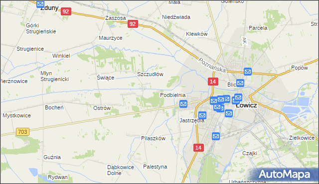 mapa Podbielnia, Podbielnia na mapie Targeo