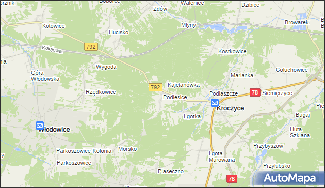 mapa Podlesice gmina Kroczyce, Podlesice gmina Kroczyce na mapie Targeo