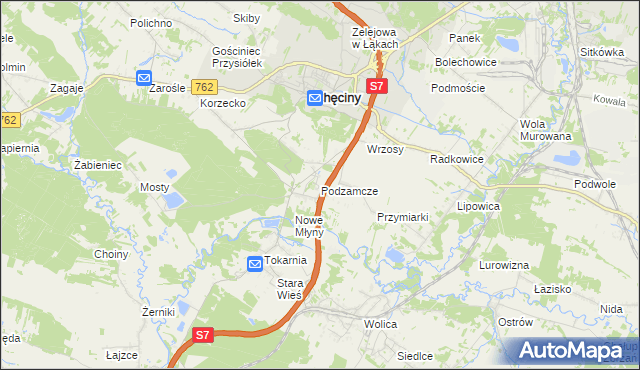 mapa Podzamcze gmina Chęciny, Podzamcze gmina Chęciny na mapie Targeo