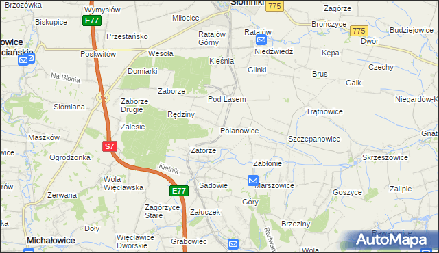 mapa Polanowice gmina Słomniki, Polanowice gmina Słomniki na mapie Targeo