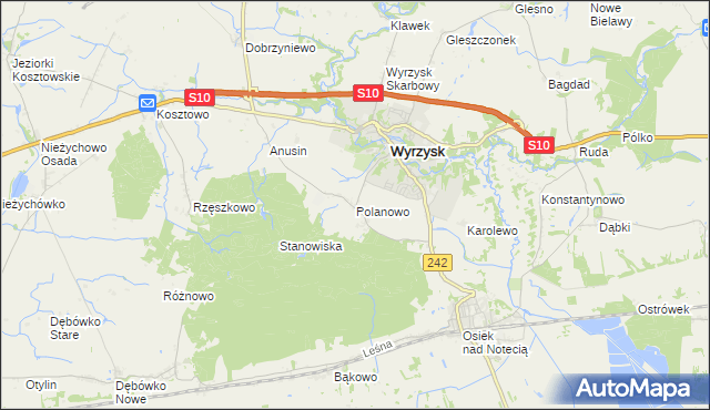 mapa Polanowo gmina Wyrzysk, Polanowo gmina Wyrzysk na mapie Targeo