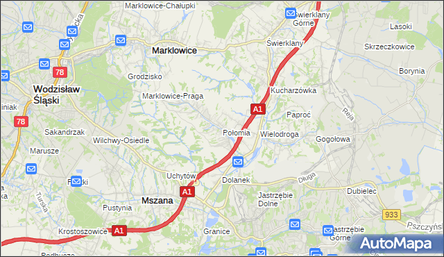 mapa Połomia gmina Mszana, Połomia gmina Mszana na mapie Targeo