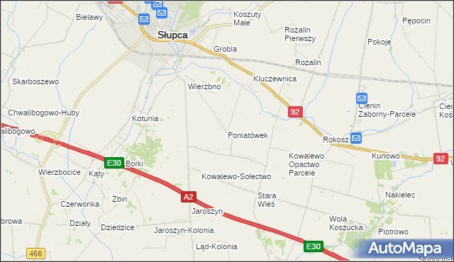 mapa Poniatówek gmina Słupca, Poniatówek gmina Słupca na mapie Targeo