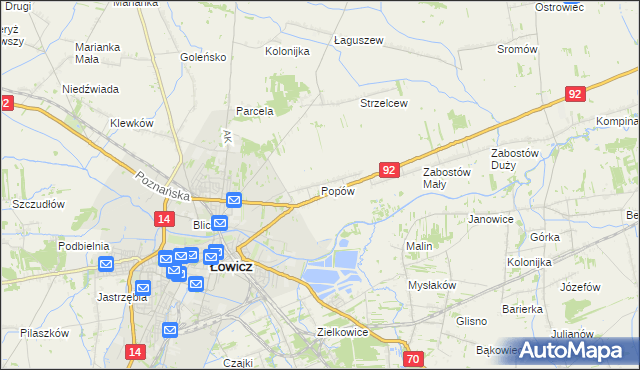 mapa Popów gmina Łowicz, Popów gmina Łowicz na mapie Targeo