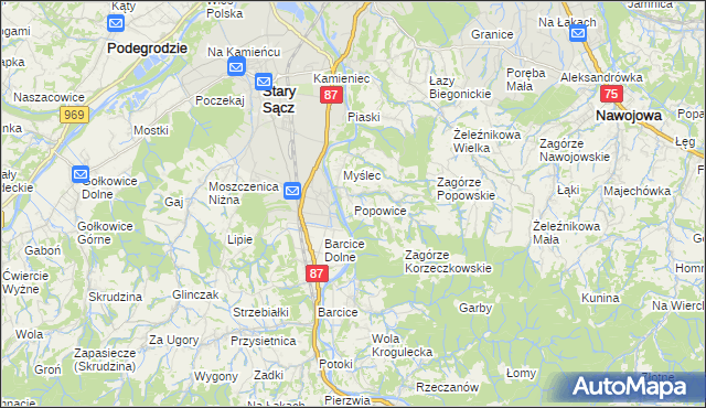 mapa Popowice gmina Stary Sącz, Popowice gmina Stary Sącz na mapie Targeo