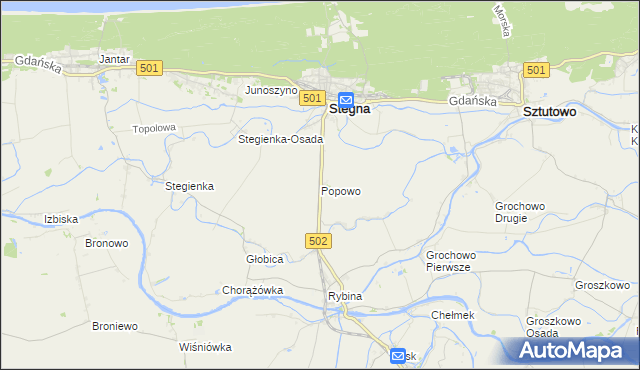 mapa Popowo gmina Stegna, Popowo gmina Stegna na mapie Targeo