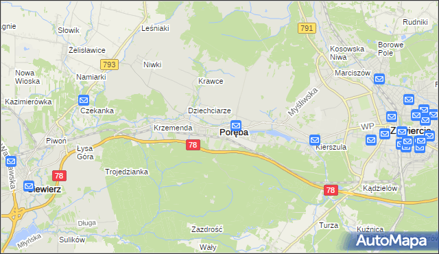 mapa Poręba powiat zawierciański, Poręba powiat zawierciański na mapie Targeo