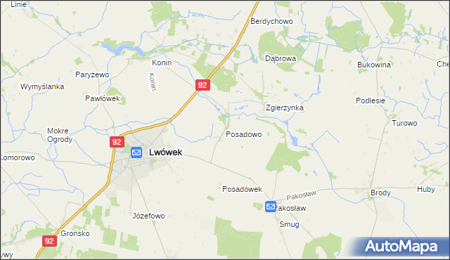 mapa Posadowo gmina Lwówek, Posadowo gmina Lwówek na mapie Targeo