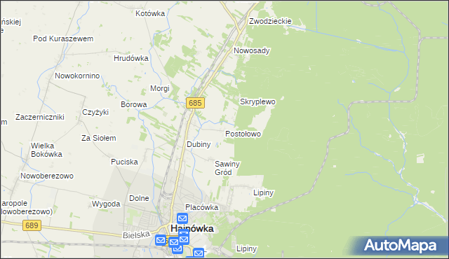 mapa Postołowo gmina Hajnówka, Postołowo gmina Hajnówka na mapie Targeo