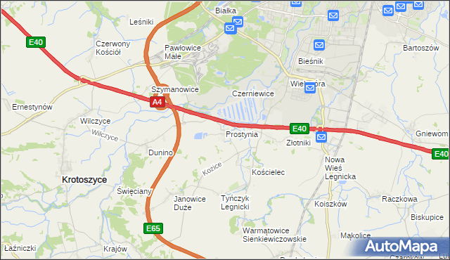 mapa Prostynia gmina Krotoszyce, Prostynia gmina Krotoszyce na mapie Targeo