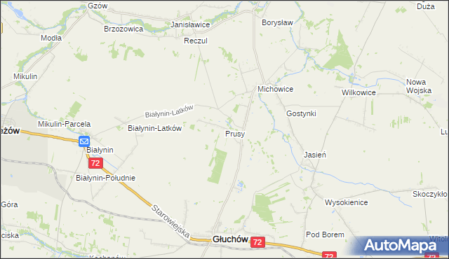 mapa Prusy gmina Głuchów, Prusy gmina Głuchów na mapie Targeo