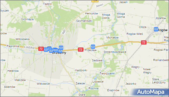 mapa Przecław gmina Brzeziny, Przecław gmina Brzeziny na mapie Targeo