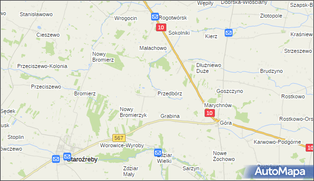 mapa Przedbórz gmina Staroźreby, Przedbórz gmina Staroźreby na mapie Targeo