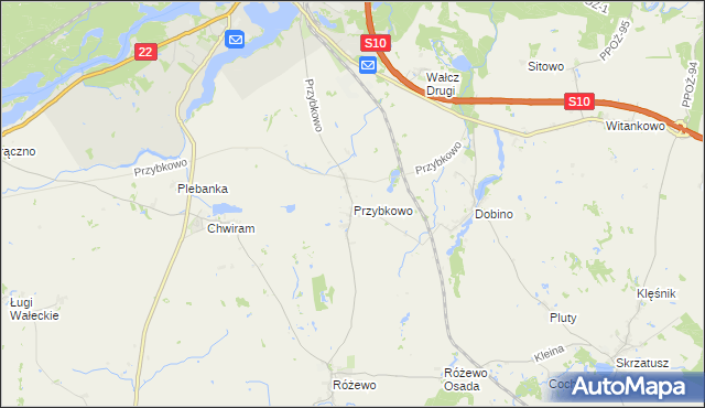 mapa Przybkowo gmina Wałcz, Przybkowo gmina Wałcz na mapie Targeo
