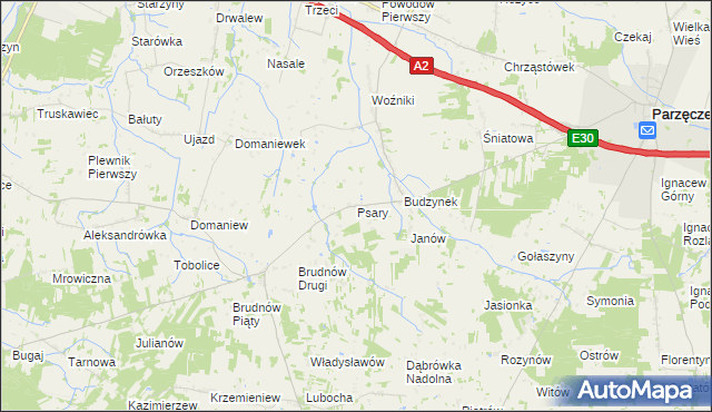 mapa Psary gmina Dalików, Psary gmina Dalików na mapie Targeo