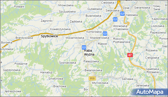 mapa Raba Wyżna, Raba Wyżna na mapie Targeo