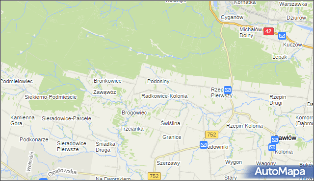 mapa Radkowice gmina Pawłów, Radkowice gmina Pawłów na mapie Targeo
