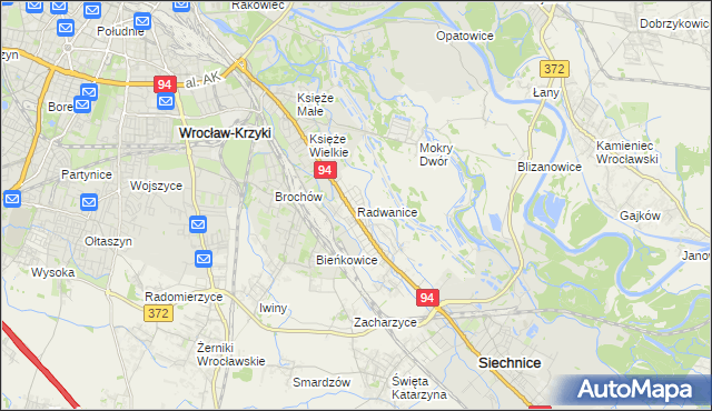 mapa Radwanice gmina Siechnice, Radwanice gmina Siechnice na mapie Targeo