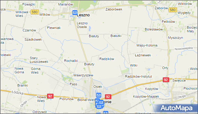 mapa Radzików gmina Błonie, Radzików gmina Błonie na mapie Targeo