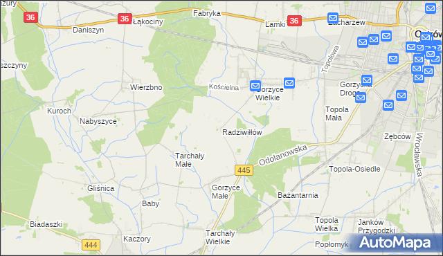mapa Radziwiłłów gmina Ostrów Wielkopolski, Radziwiłłów gmina Ostrów Wielkopolski na mapie Targeo
