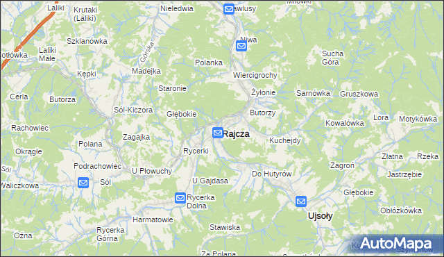 mapa Rajcza, Rajcza na mapie Targeo