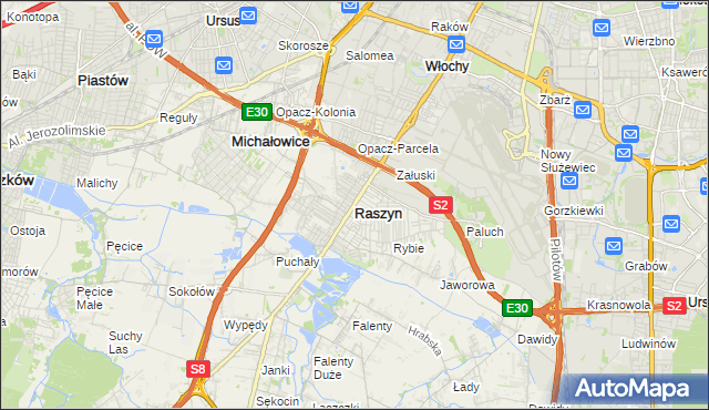 mapa Raszyn powiat pruszkowski, Raszyn powiat pruszkowski na mapie Targeo