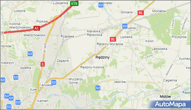 mapa Rędziny powiat częstochowski, Rędziny powiat częstochowski na mapie Targeo