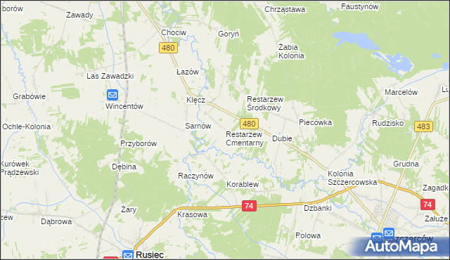 mapa Restarzew Cmentarny, Restarzew Cmentarny na mapie Targeo