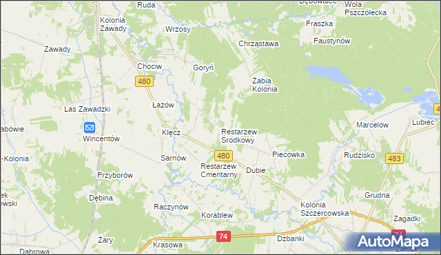 mapa Restarzew Środkowy, Restarzew Środkowy na mapie Targeo