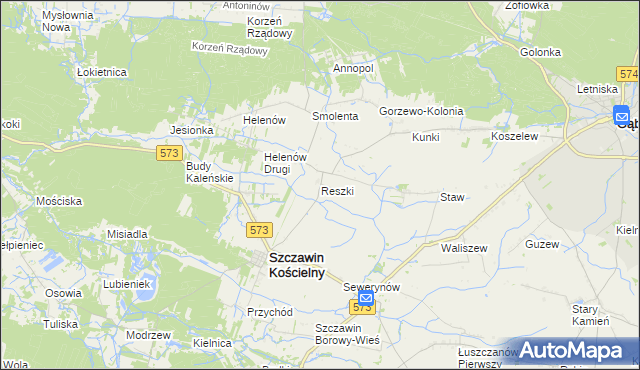 mapa Reszki gmina Szczawin Kościelny, Reszki gmina Szczawin Kościelny na mapie Targeo