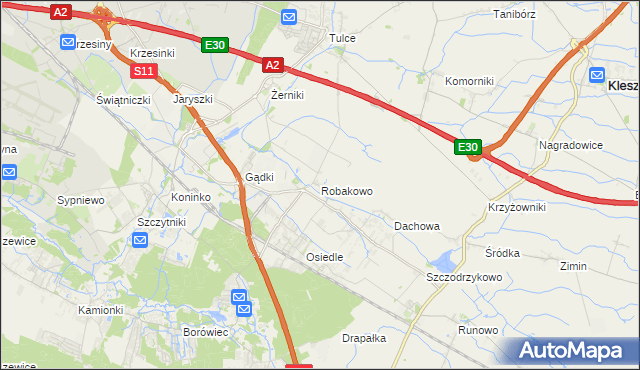 mapa Robakowo gmina Kórnik, Robakowo gmina Kórnik na mapie Targeo