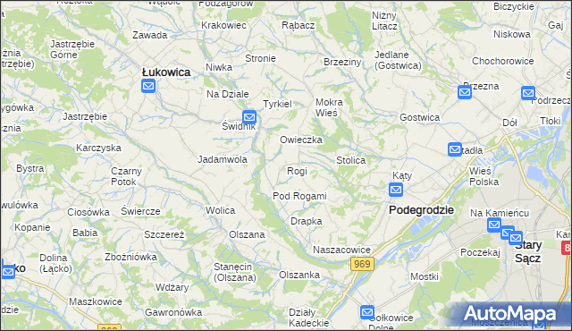 mapa Rogi gmina Podegrodzie, Rogi gmina Podegrodzie na mapie Targeo