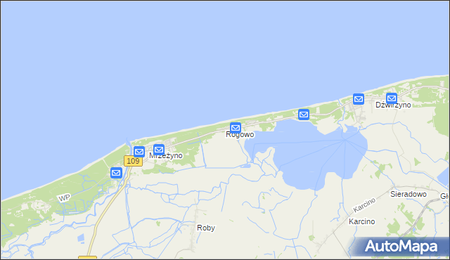 mapa Rogowo gmina Trzebiatów, Rogowo gmina Trzebiatów na mapie Targeo
