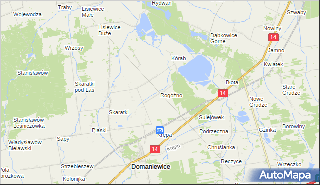 mapa Rogóźno gmina Domaniewice, Rogóźno gmina Domaniewice na mapie Targeo