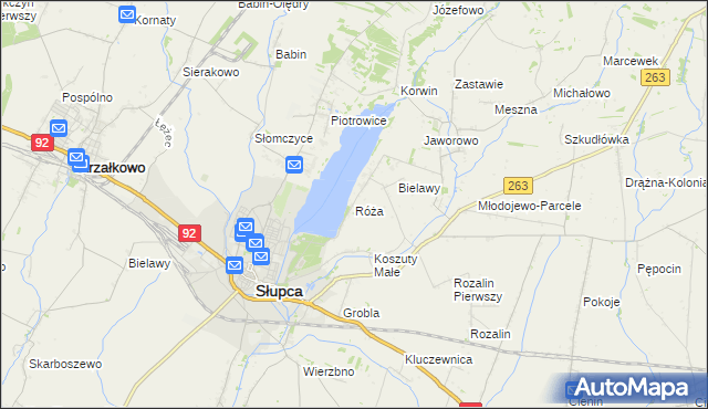 mapa Róża gmina Słupca, Róża gmina Słupca na mapie Targeo