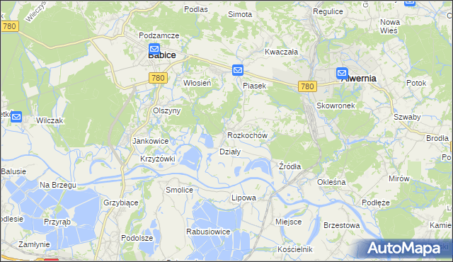 mapa Rozkochów gmina Babice, Rozkochów gmina Babice na mapie Targeo