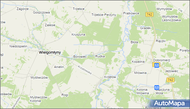 mapa Rudka gmina Wielgomłyny, Rudka gmina Wielgomłyny na mapie Targeo