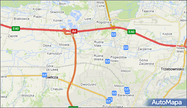 mapa Rudna Wielka gmina Świlcza, Rudna Wielka gmina Świlcza na mapie Targeo