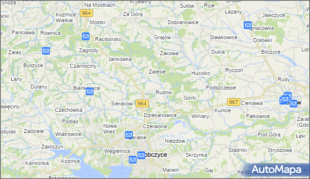 mapa Rudnik gmina Dobczyce, Rudnik gmina Dobczyce na mapie Targeo
