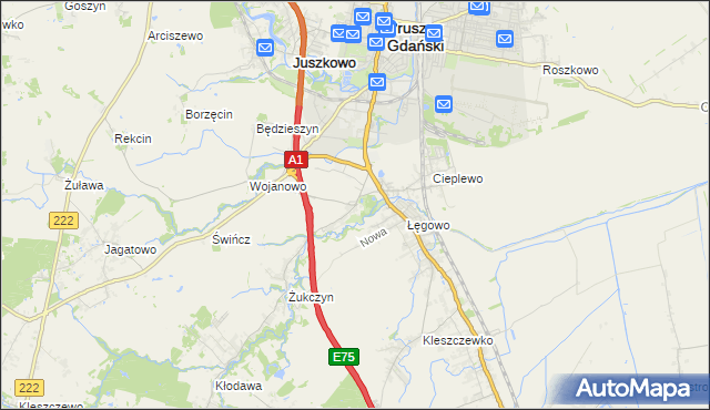 mapa Rusocin gmina Pruszcz Gdański, Rusocin gmina Pruszcz Gdański na mapie Targeo