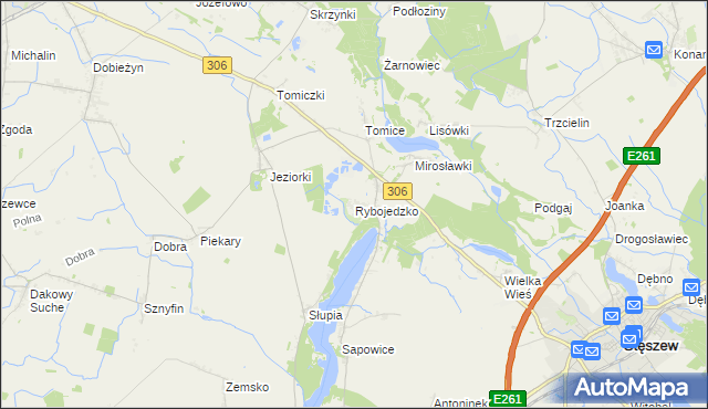 mapa Rybojedzko gmina Stęszew, Rybojedzko gmina Stęszew na mapie Targeo