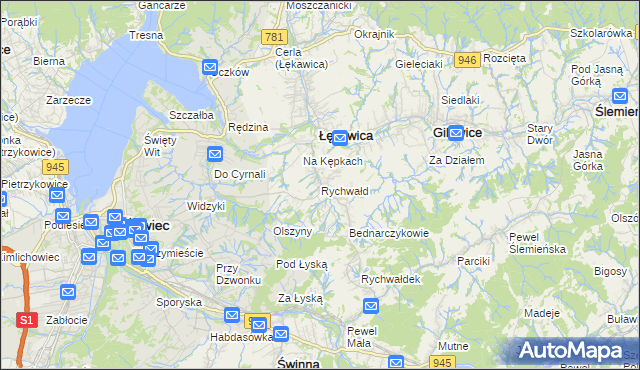 mapa Rychwałd gmina Gilowice, Rychwałd gmina Gilowice na mapie Targeo