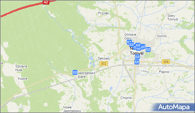 mapa Sękowo gmina Nowy Tomyśl, Sękowo gmina Nowy Tomyśl na mapie Targeo