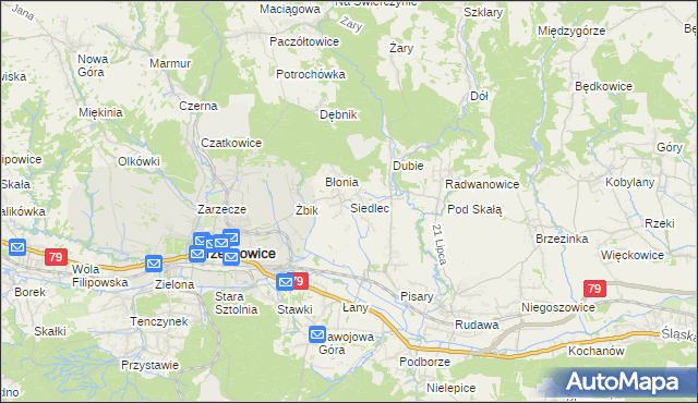 mapa Siedlec gmina Krzeszowice, Siedlec gmina Krzeszowice na mapie Targeo